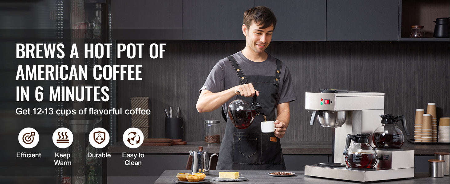 12-Cup Commercial Drip Coffee Maker with 3 Glass Carafes and 3 Warming Plates-3 Warmer Plates / United States