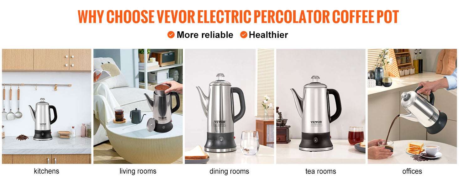 12-Cup Electric Coffee Percolator 1.8L Stainless Steel with Keep Warm-1.8L 1000W / United States