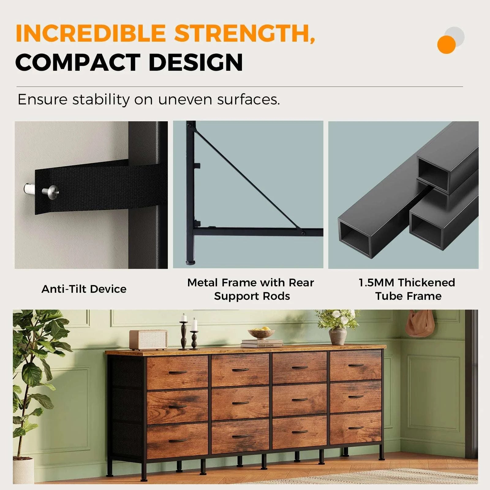 12 Drawer Fabric Storage Cabinet TV Stand with Wood Top-Gray / United States