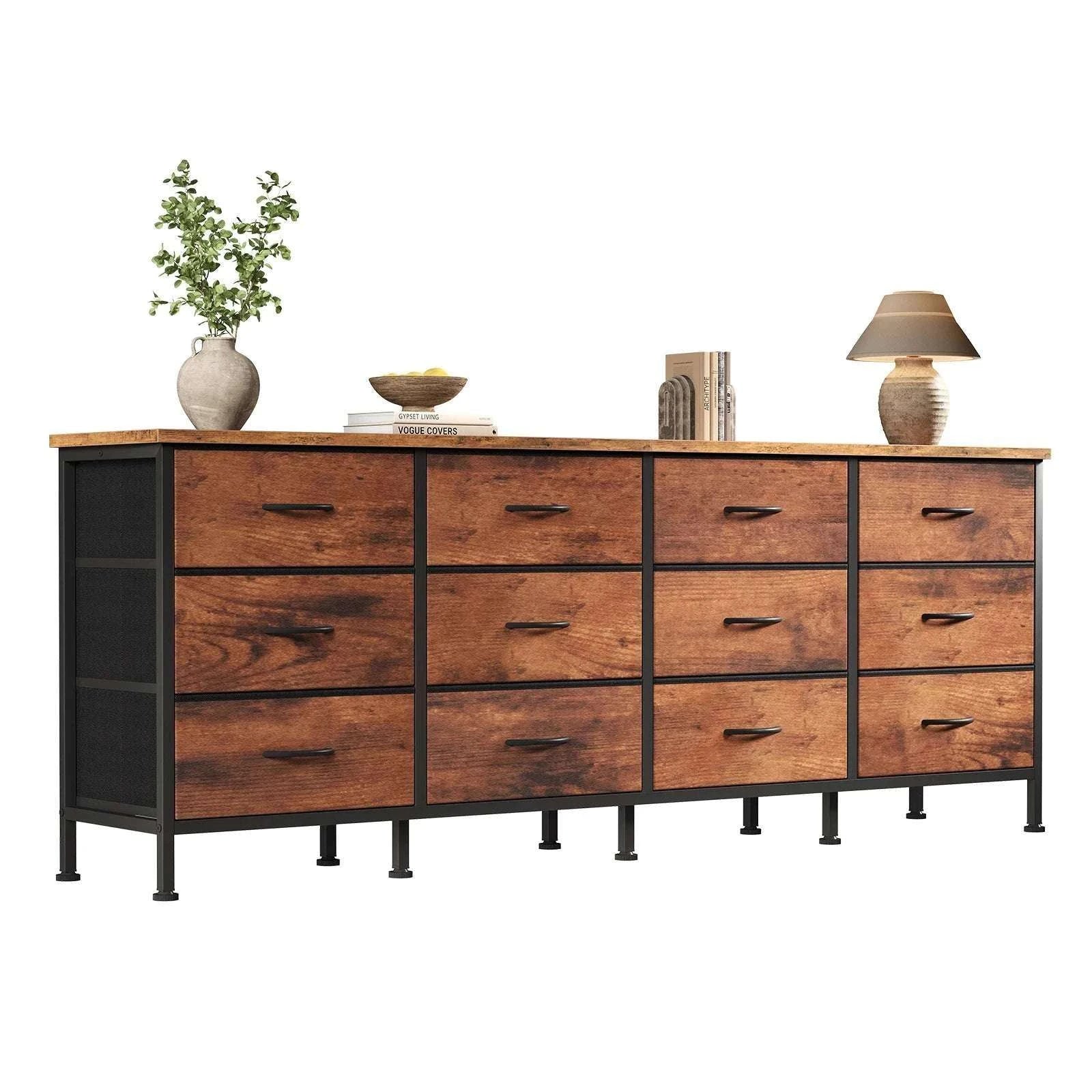 12 Drawer Fabric Storage Cabinet TV Stand with Wood Top-Gray / United States