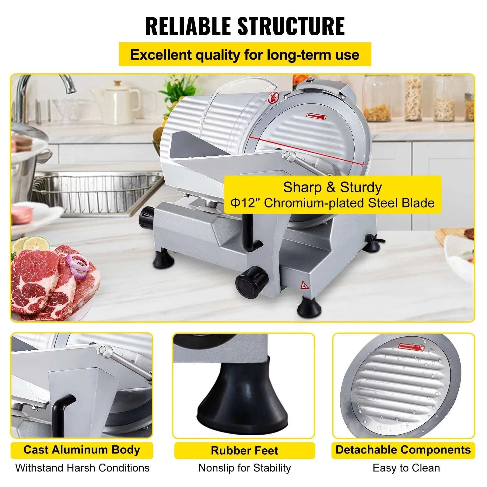 12" Electric Meat Slicer 320W Deli Food Cutter with Adjustable Thickness-france