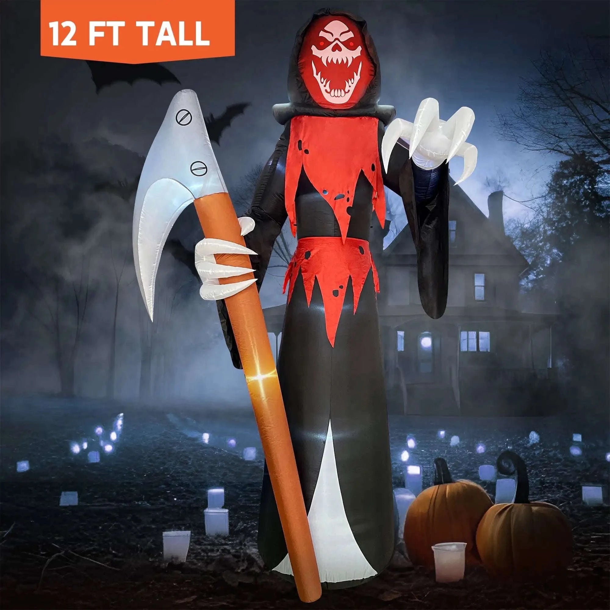 12 FT Halloween Inflatable Grim Reaper with LED Lights-grim reaper / United States