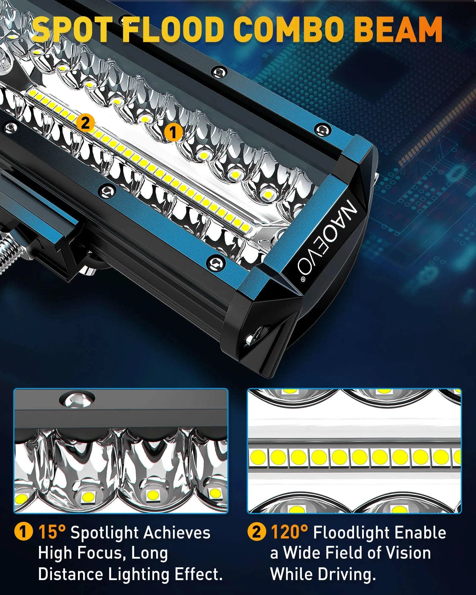 12 Inch LED Work Light Bar 300W 30000LM Combo Beam IP68 6500K-with wire harness