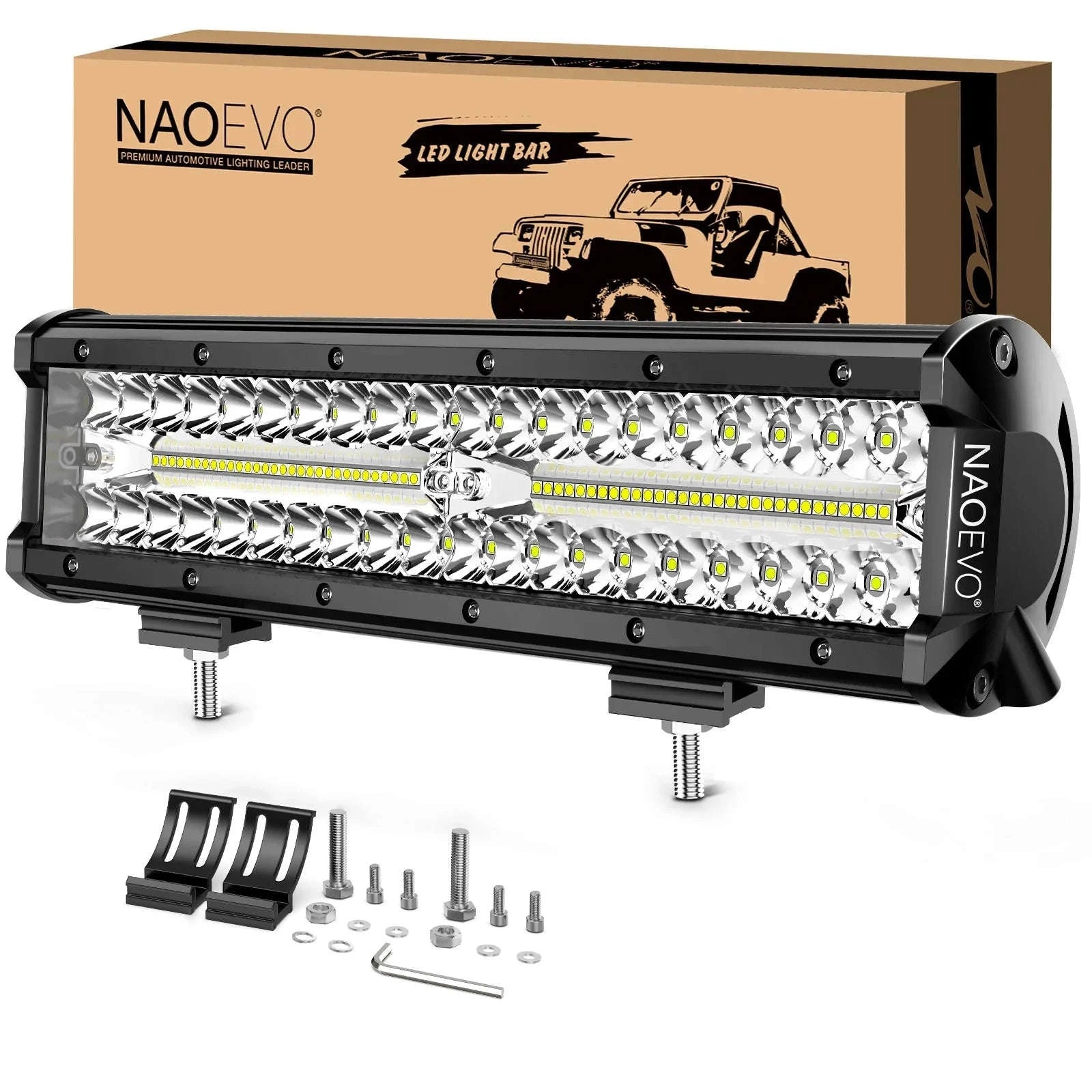 12 Inch LED Work Light Bar 300W 30000LM Combo Beam IP68 6500K-with wire harness