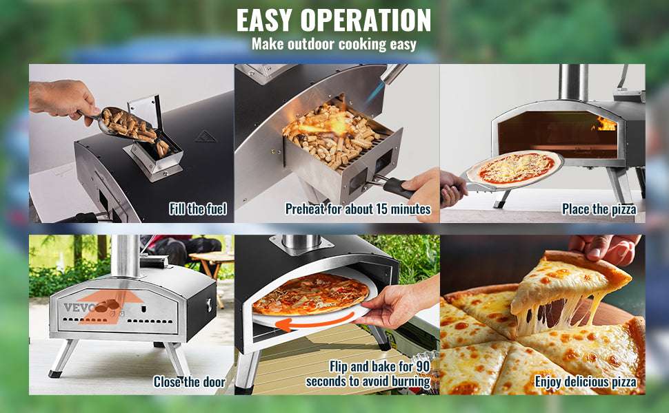 12-Inch Outdoor Pizza Oven with Rotating Stone & Tri-Fuel Cooking-United States