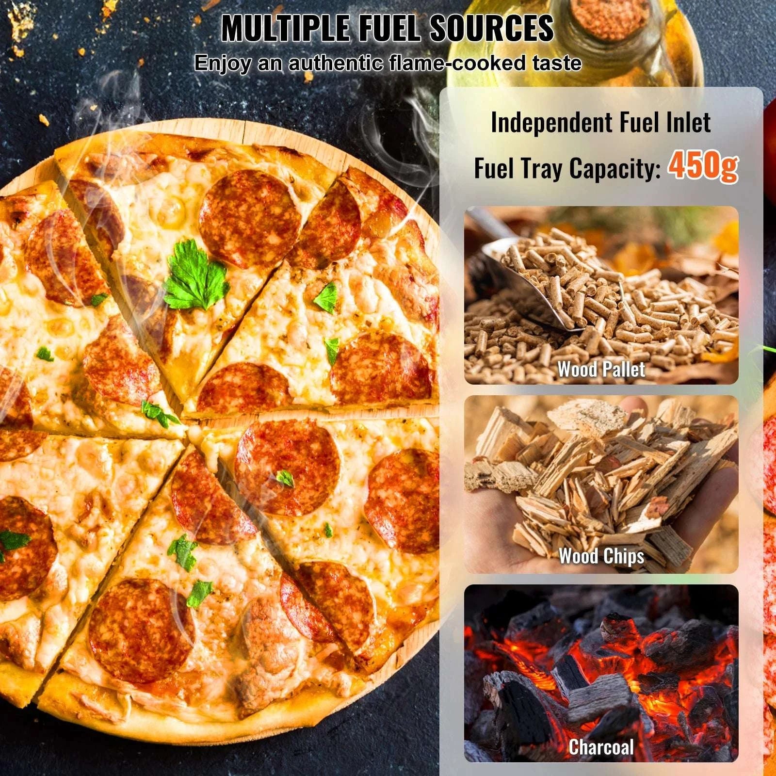12-Inch Outdoor Pizza Oven with Rotating Stone & Tri-Fuel Cooking-United States