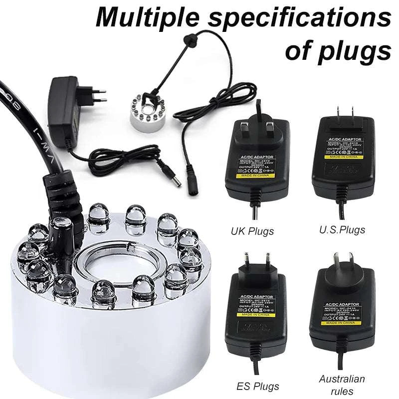 12 LED Ultrasonic Mist Maker Fogger for Pond, Fountain & Party Decor-AU Plug
