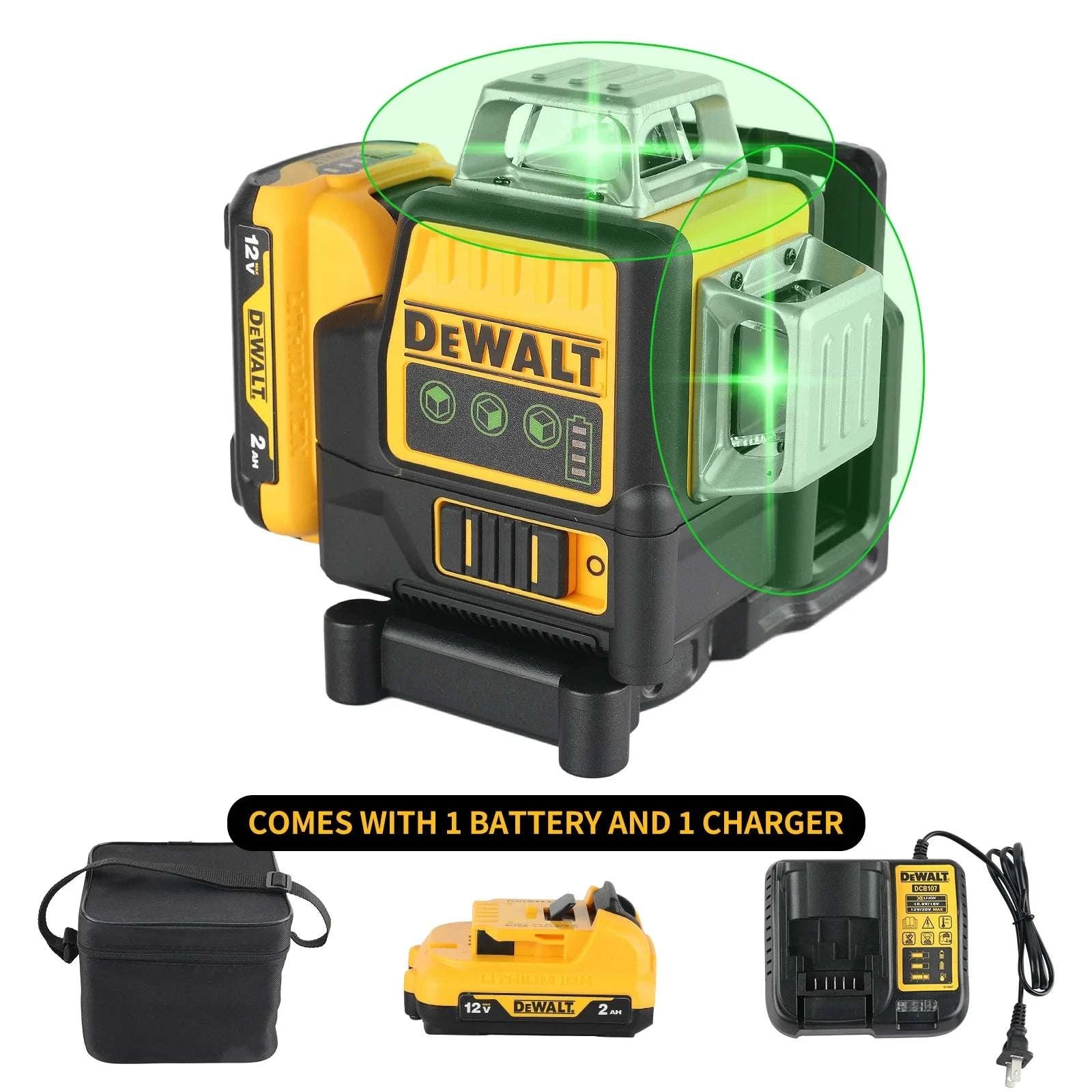 12-Line 360° Green Laser Level with 12V Battery Self-Leveling-US Plug
