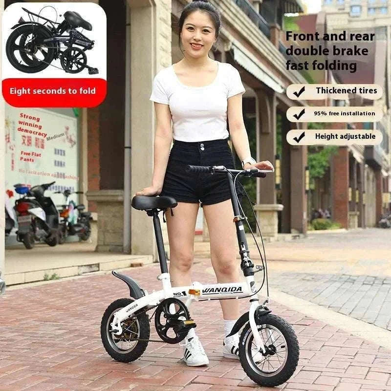 12" Mini Folding Bike with Disc Brakes – Compact City Bicycle-Black upgraded