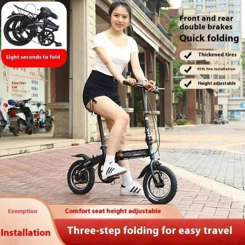 12" Mini Folding Bike with Disc Brakes – Compact City Bicycle-Black upgraded