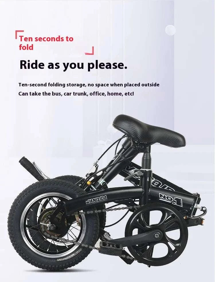 12" Mini Folding Bike with Disc Brakes – Compact City Bicycle-Black upgraded