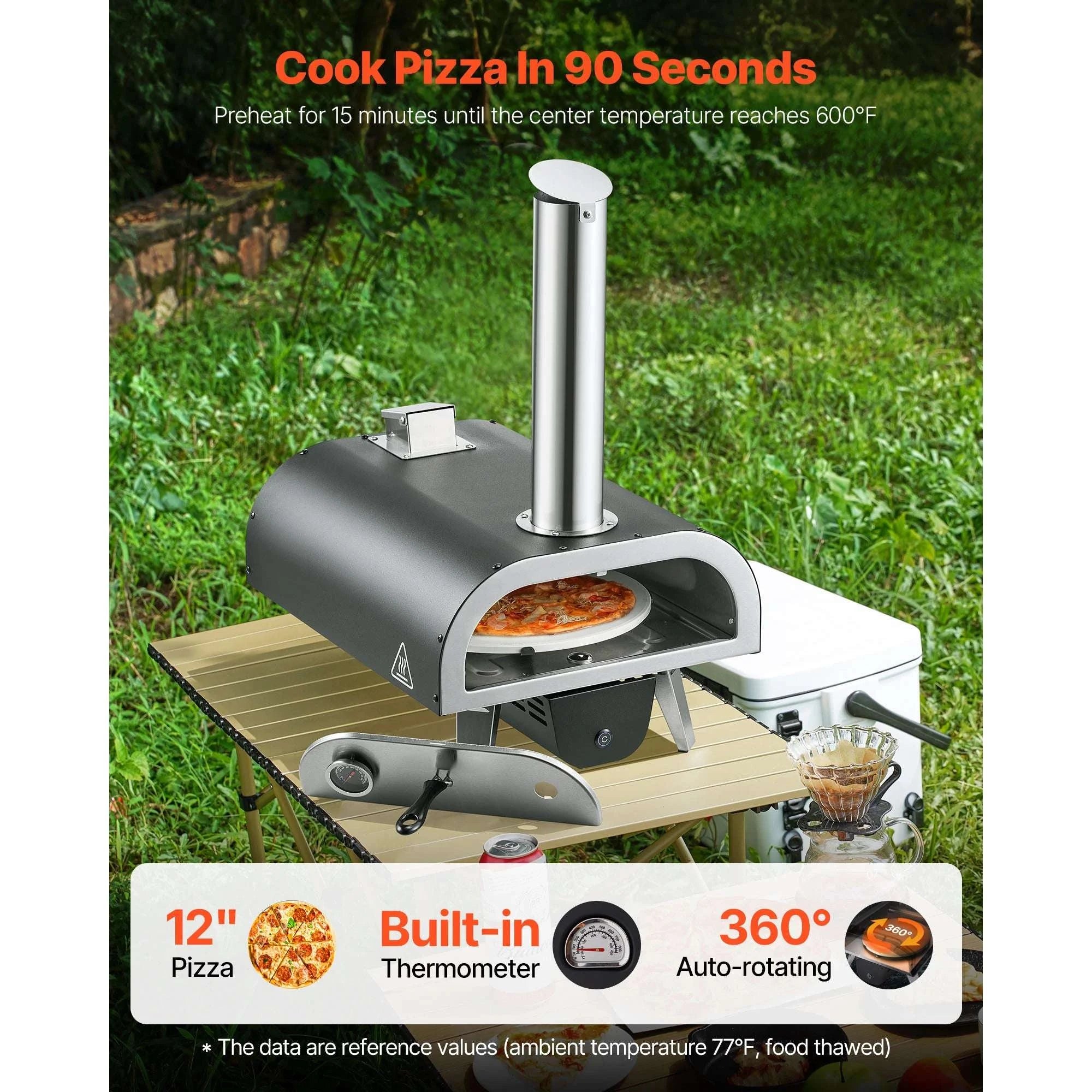 12" Outdoor Wood Fired Pizza Oven with Rotating Stone & Thermometer-Pellet Gas / United States
