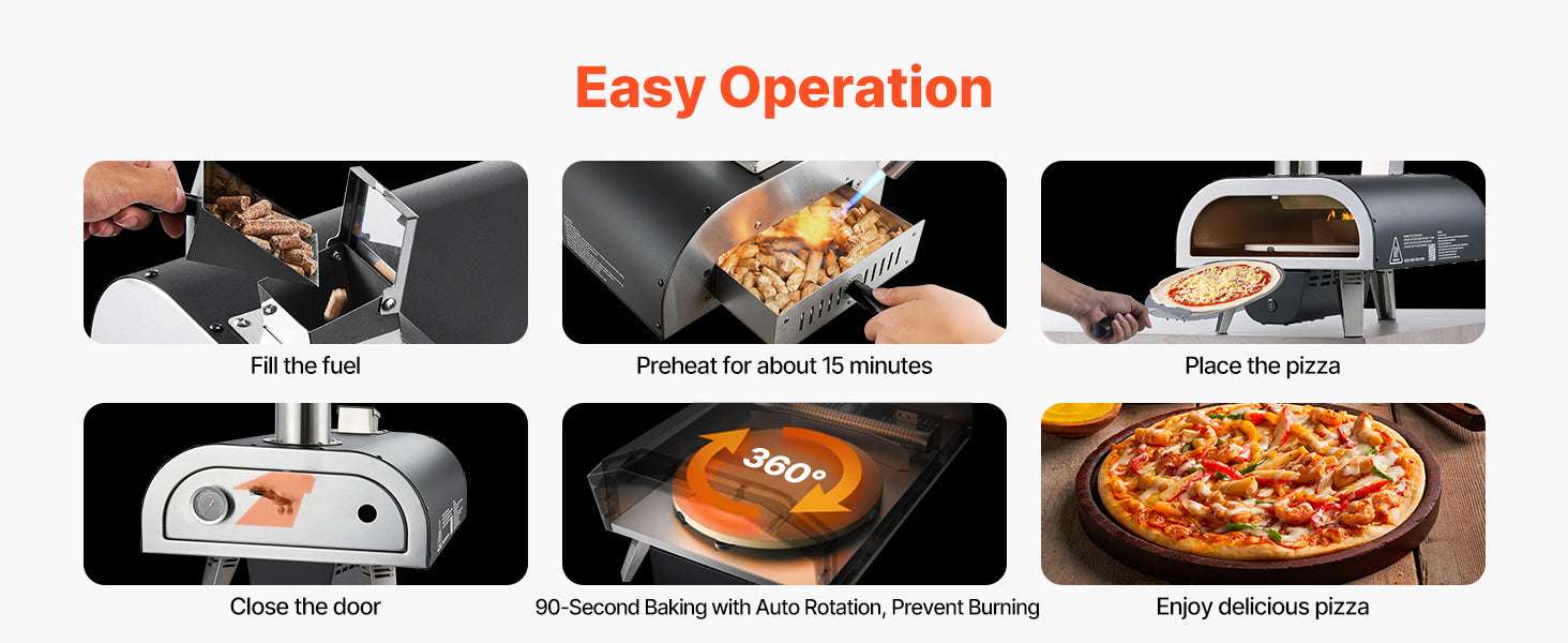 12" Outdoor Wood Fired Pizza Oven with Rotating Stone & Thermometer-Pellet Gas / United States