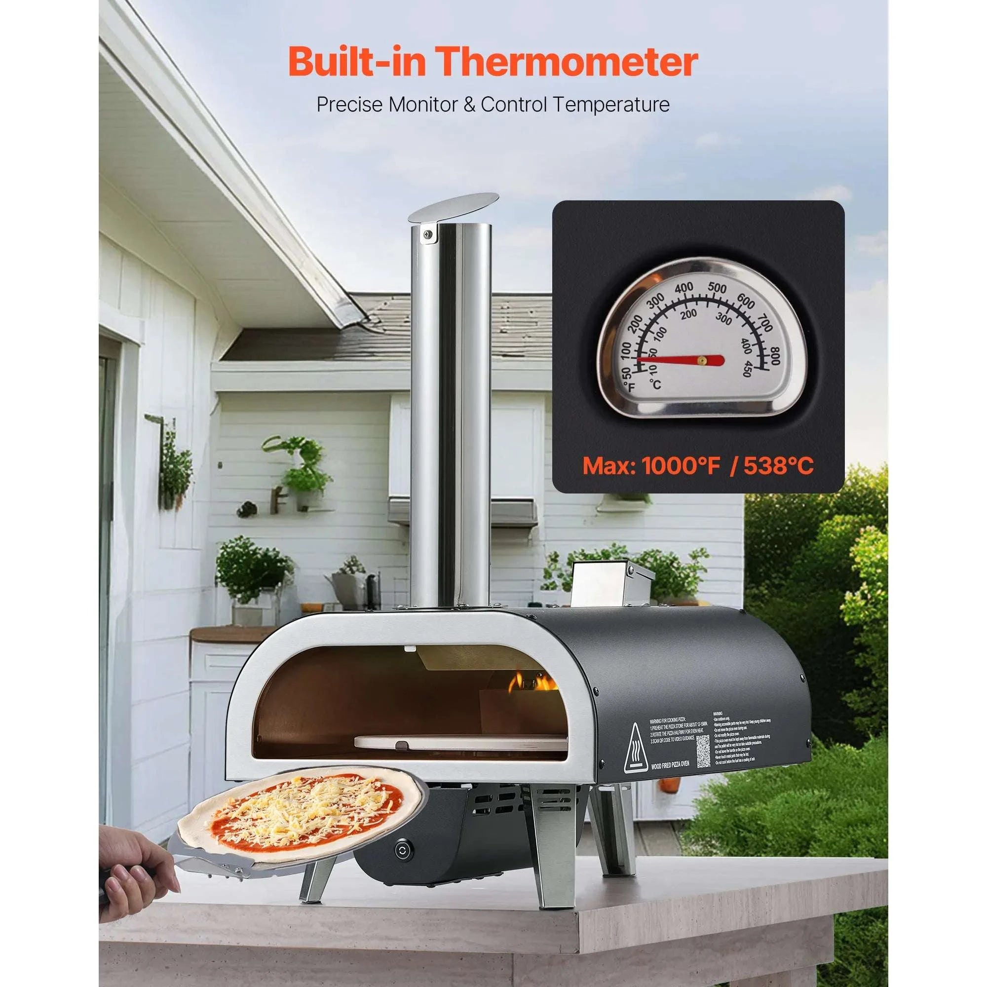12" Outdoor Wood Fired Pizza Oven with Rotating Stone & Thermometer-Pellet Gas / United States