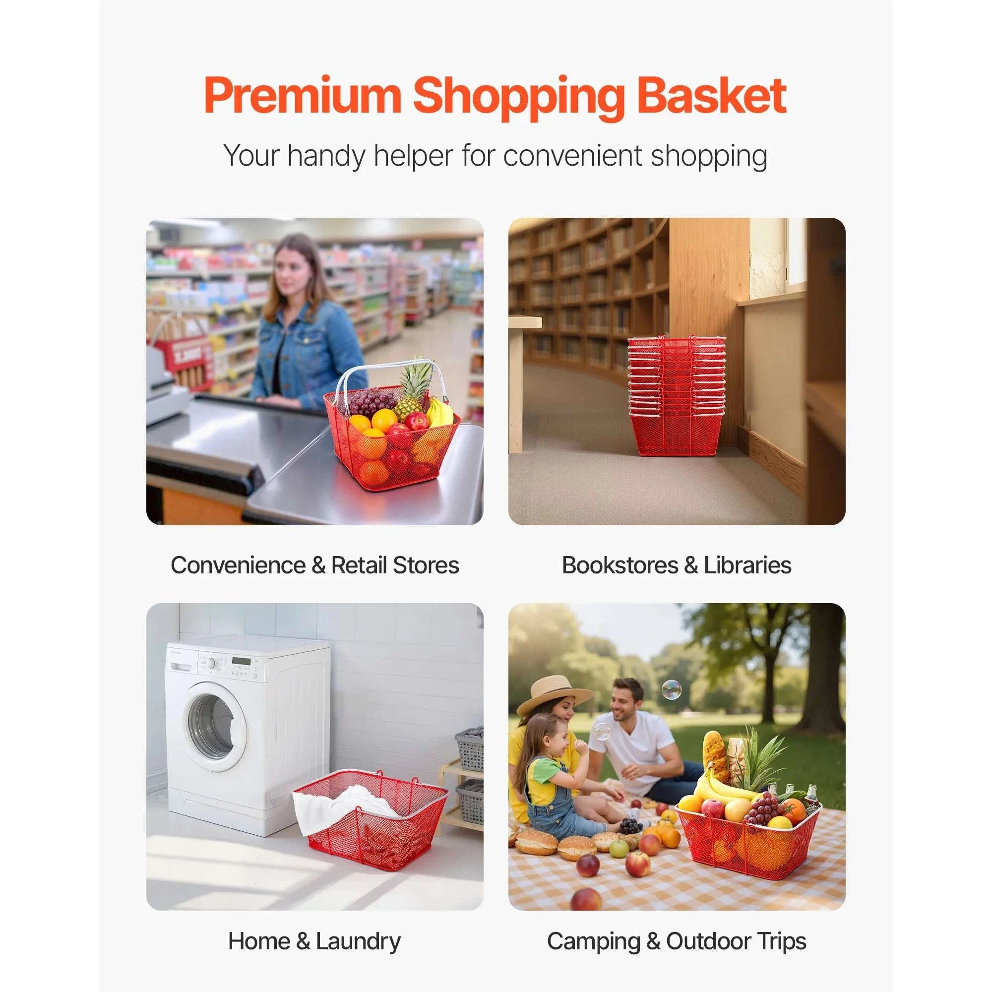 12 Pack 22L Stackable Metal Shopping Baskets with Handles-12 PCS / United States