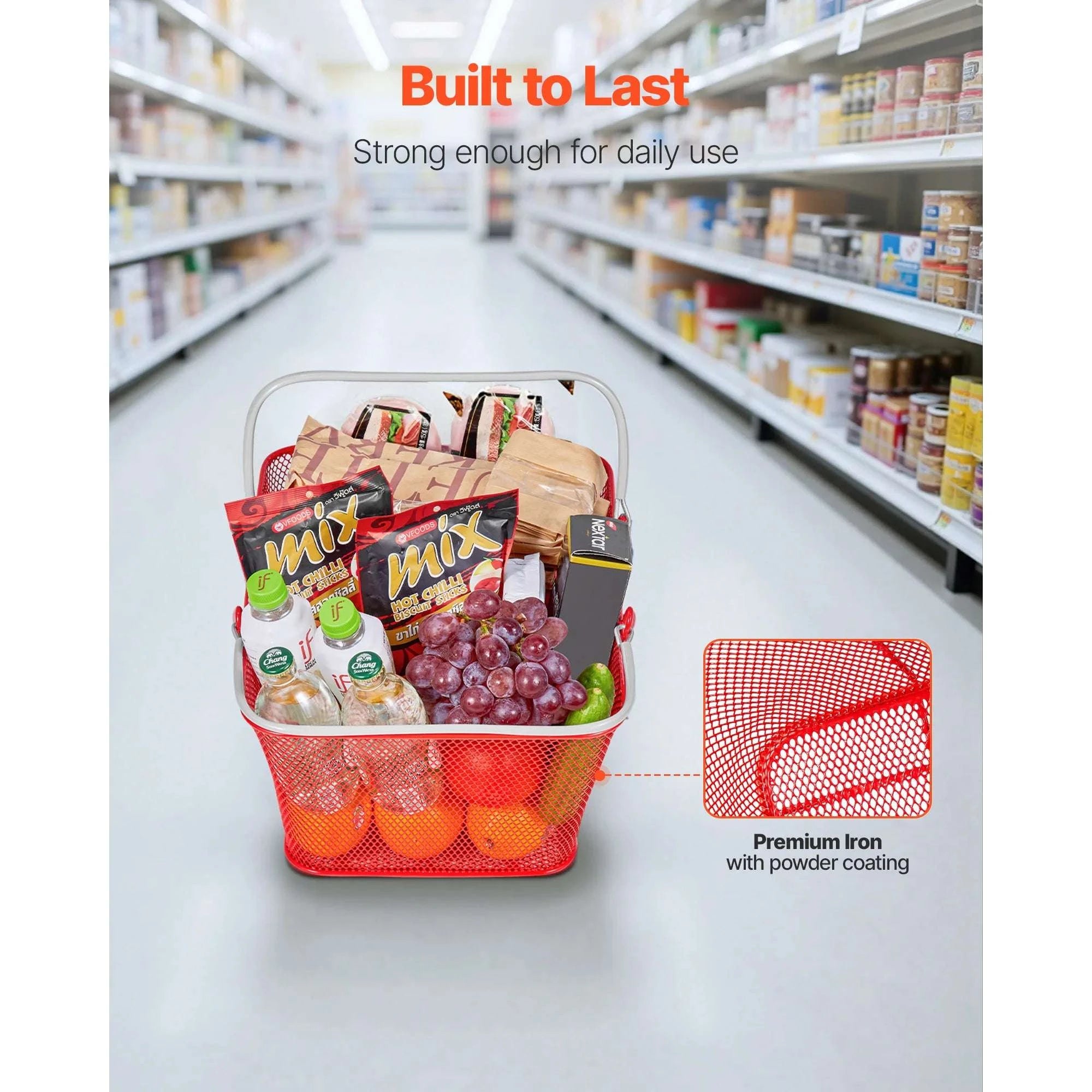 12 Pack 22L Stackable Metal Shopping Baskets with Handles-12 PCS / United States