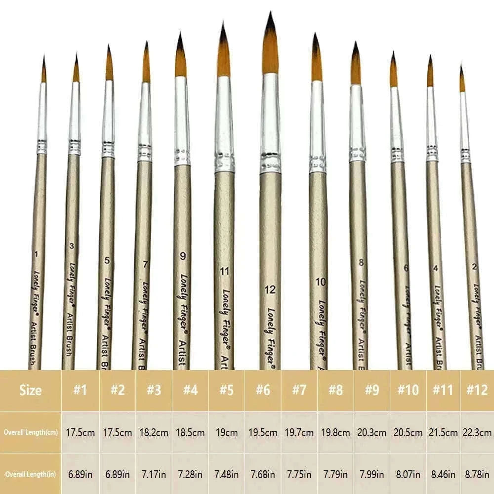 12-Piece Round Artist Paint Brush Set for Fine Detail Work-Orange Round