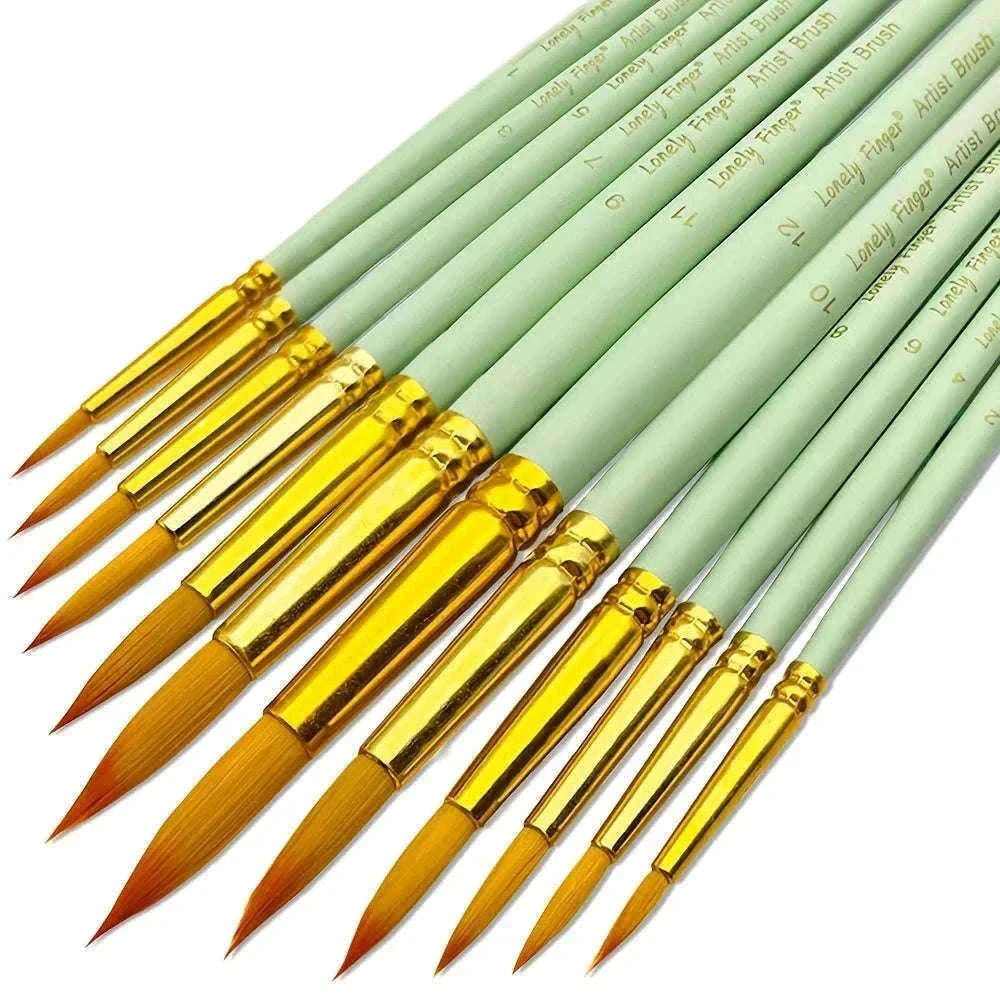 12-Piece Round Artist Paint Brush Set for Fine Detail Work-Orange Round