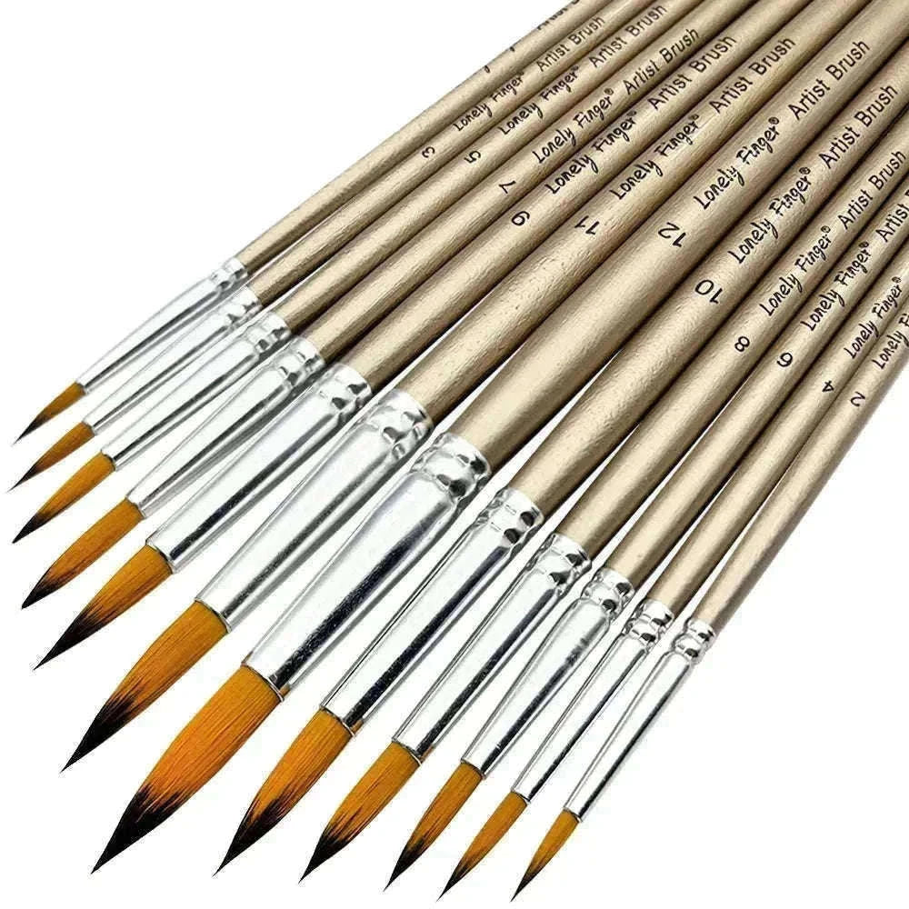 12-Piece Round Artist Paint Brush Set for Fine Detail Work-Orange Round