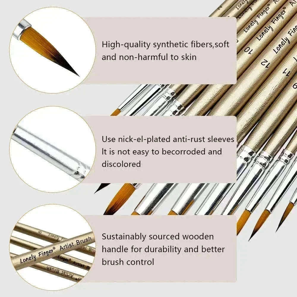 12-Piece Round Artist Paint Brush Set for Fine Detail Work-Orange Round