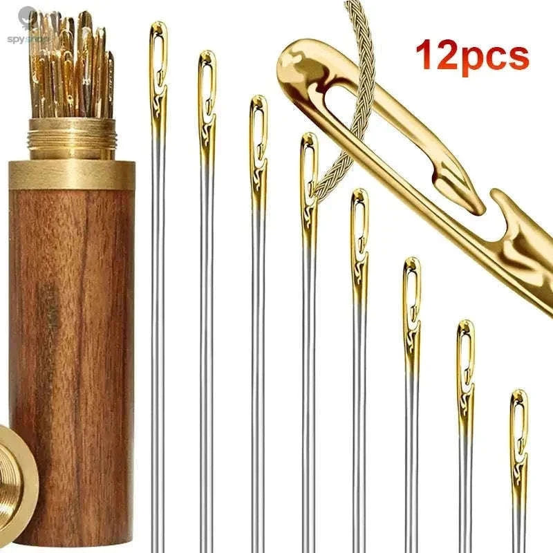 12 Side-Threading Sewing Needles for Easier DIY Mending-Gold 12pcs