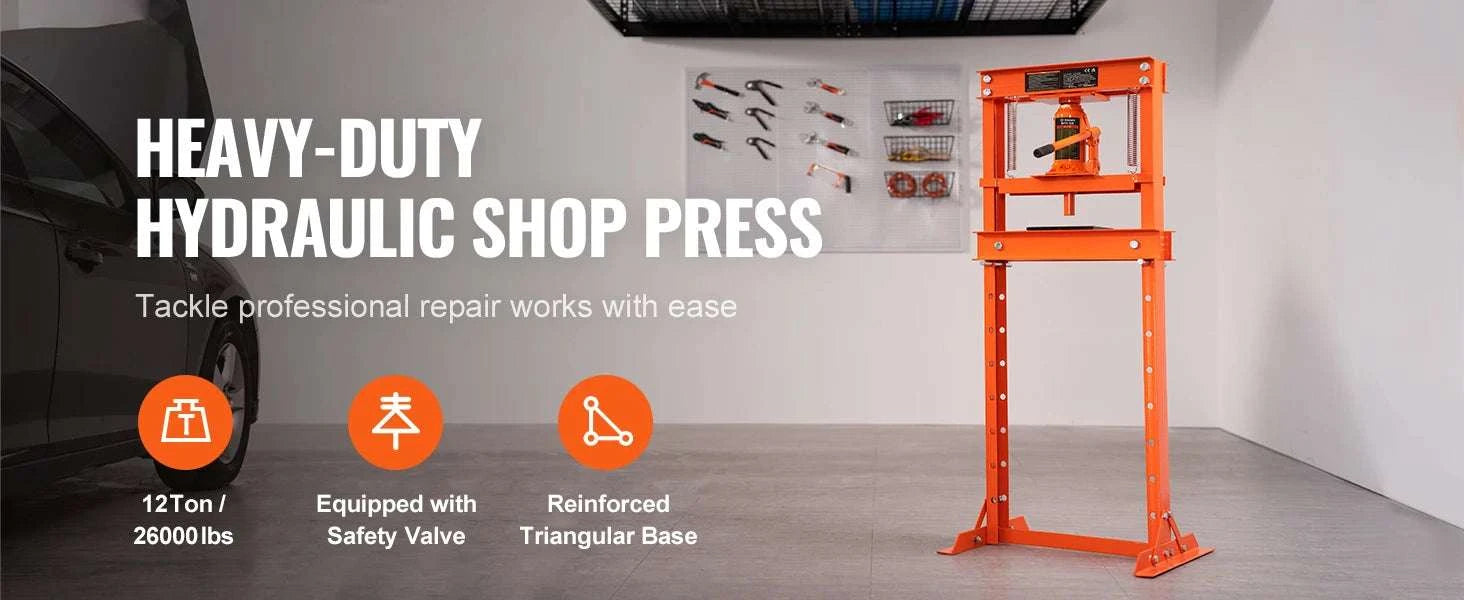 12 Ton Hydraulic H-Frame Shop Press with Adjustable Height Plates-6T / United States