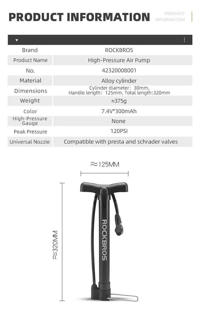120 PSI Bike Pump with Alloy Cylinder for Presta & Schrader Valves-A320