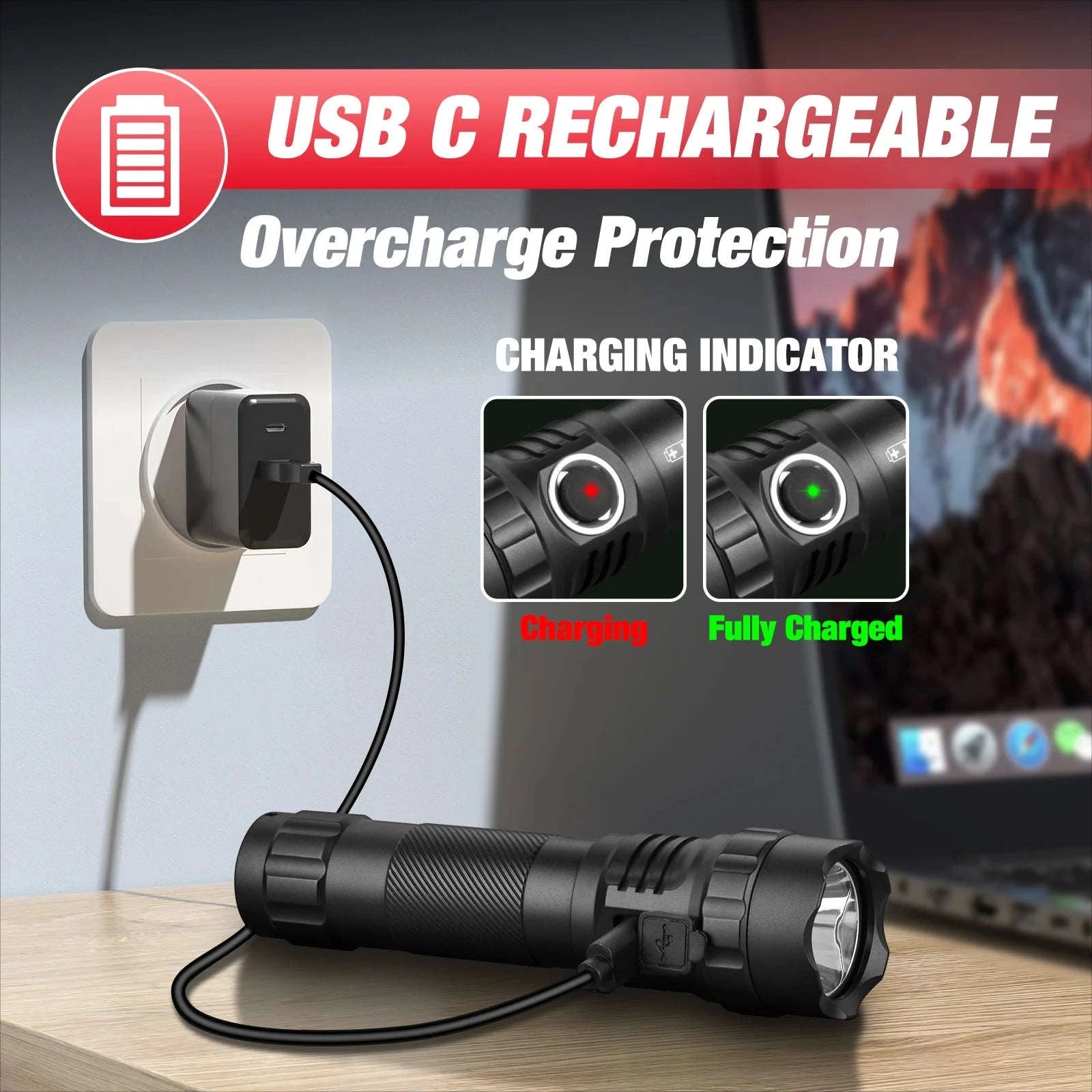 1200 Lumen Tactical LED Flashlight with USB-C Rechargeable Battery-UF3 / 21700