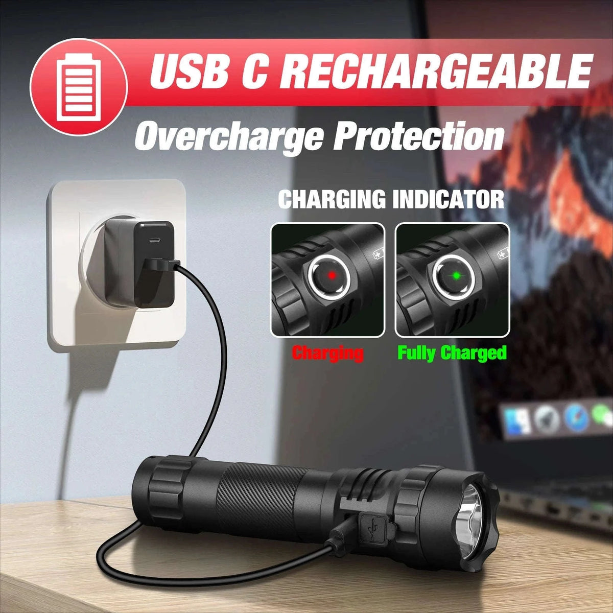 1200 Lumen Tactical LED Flashlight with USB-C Rechargeable Battery-UF3 / 21700