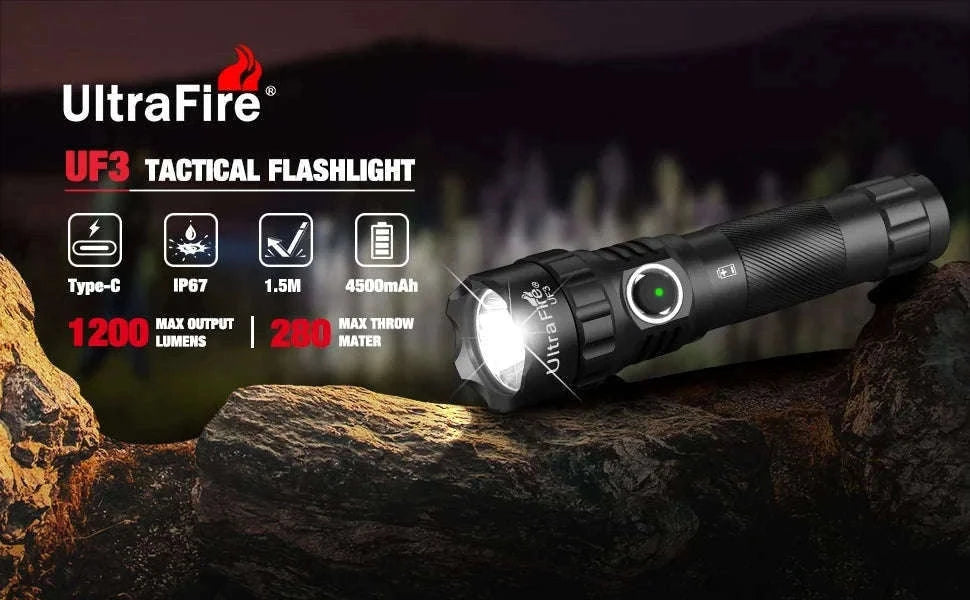 1200 Lumen Tactical LED Flashlight with USB-C Rechargeable Battery-UF3 / 21700