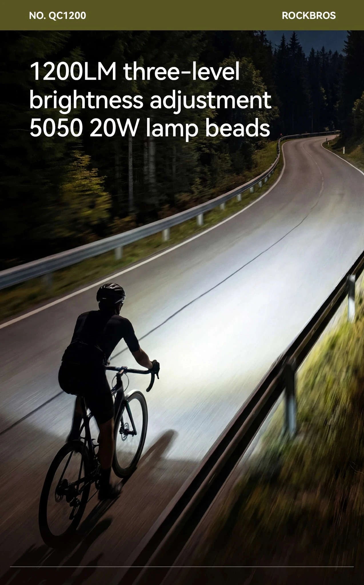 1200LM Bike Headlight USB Rechargeable IPX6 Waterproof Front Light-QC1200-white