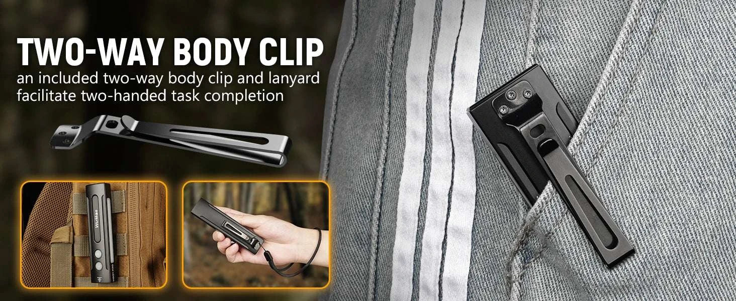 1200LM Rechargeable EDC Flashlight with UV, RGB & Magnetic Tail-Black / 6000K / China Mainland