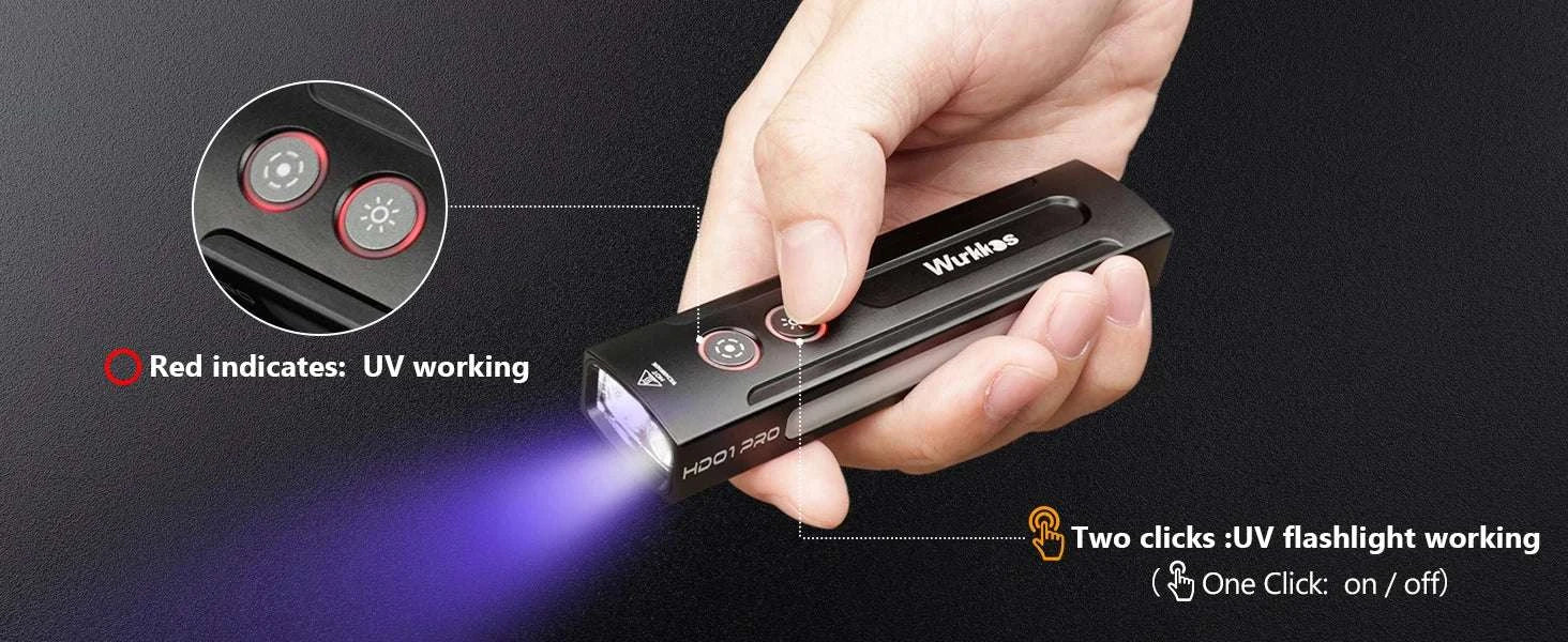 1200LM Rechargeable EDC Flashlight with UV, RGB & Magnetic Tail-Black / 6000K / China Mainland