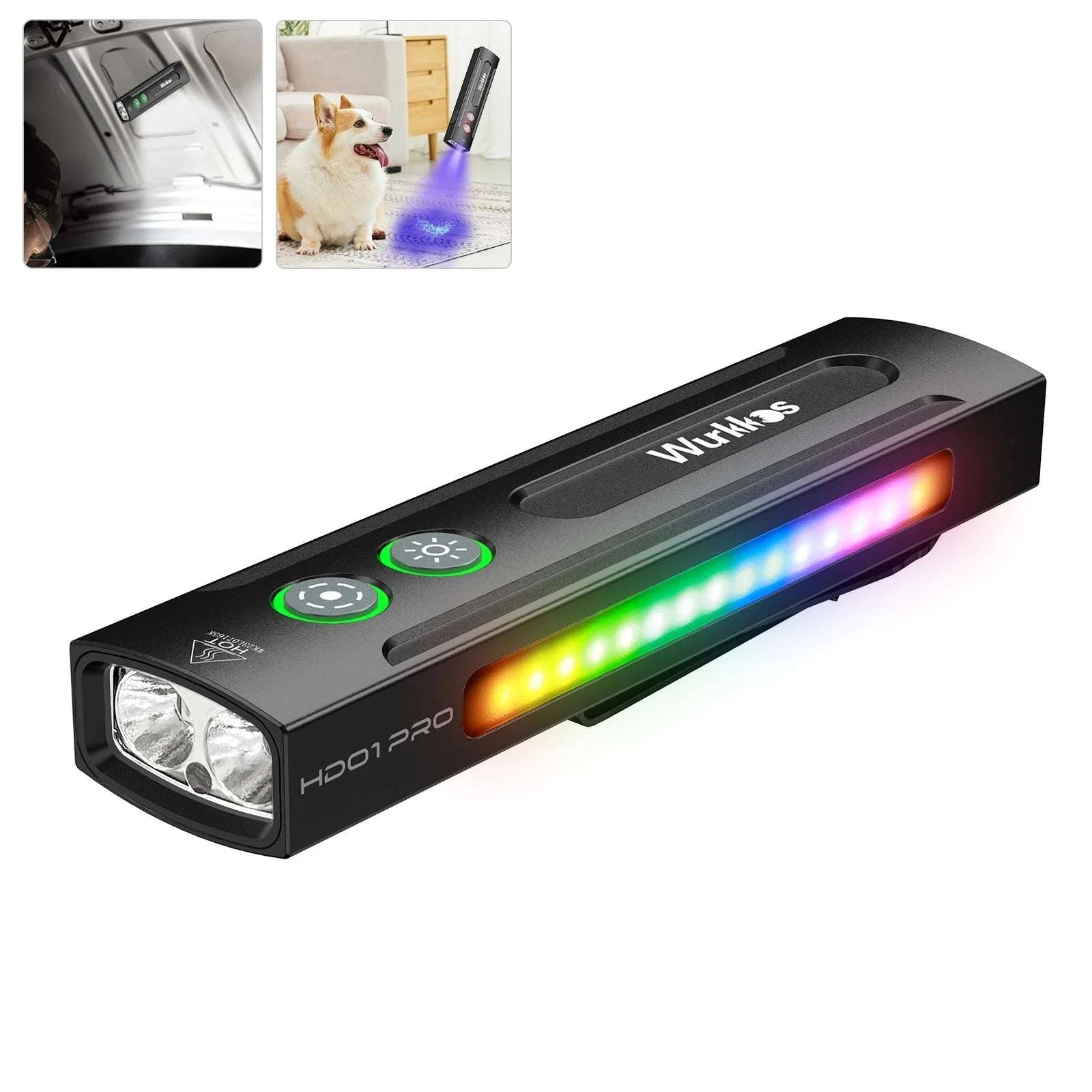 1200LM Rechargeable EDC Flashlight with UV, RGB & Magnetic Tail-Black / 6000K / China Mainland
