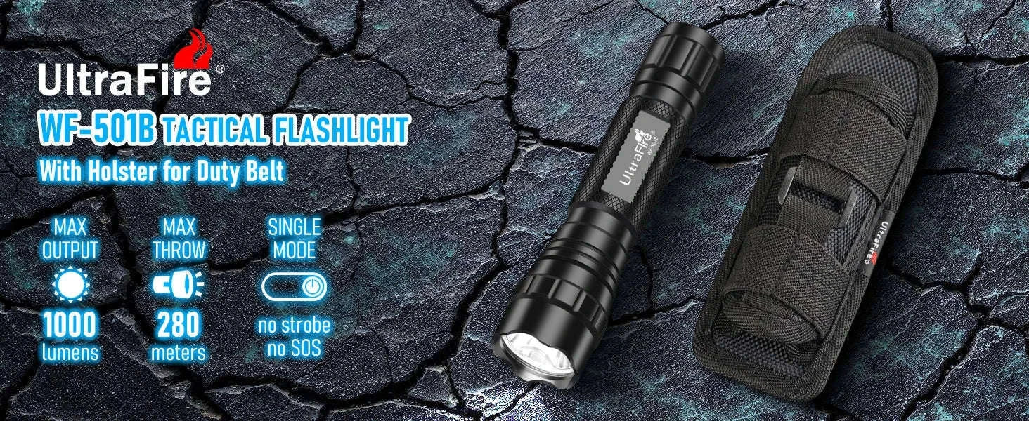 1200LM Tactical LED Flashlight with Holster, Rechargeable Battery Kit-PACKAGE B