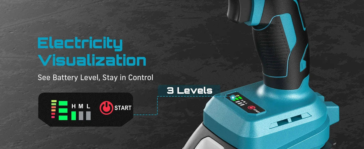 1200N.m Cordless Impact Wrench 1/2 Inch with LED and 6 Sockets-No Battery Plastic / United States