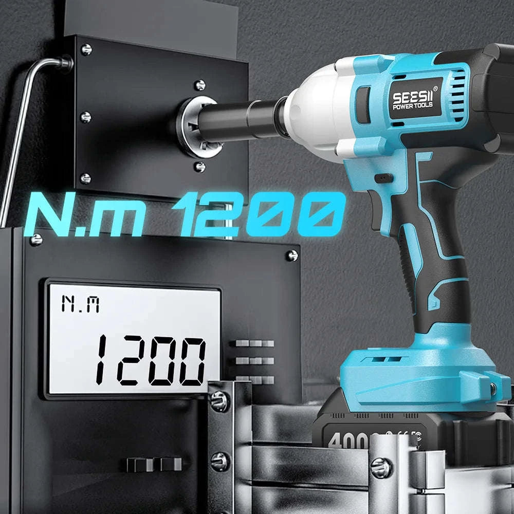 1200N.m Cordless Impact Wrench 1/2 Inch with LED and 6 Sockets-No Battery Plastic / United States