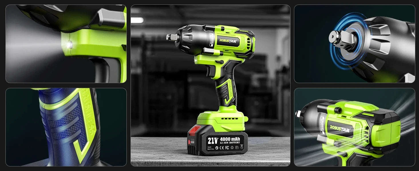 1200Nm 1/2 Inch Cordless Impact Wrench with 2 x 4.0Ah Batteries-Tool Only / United States