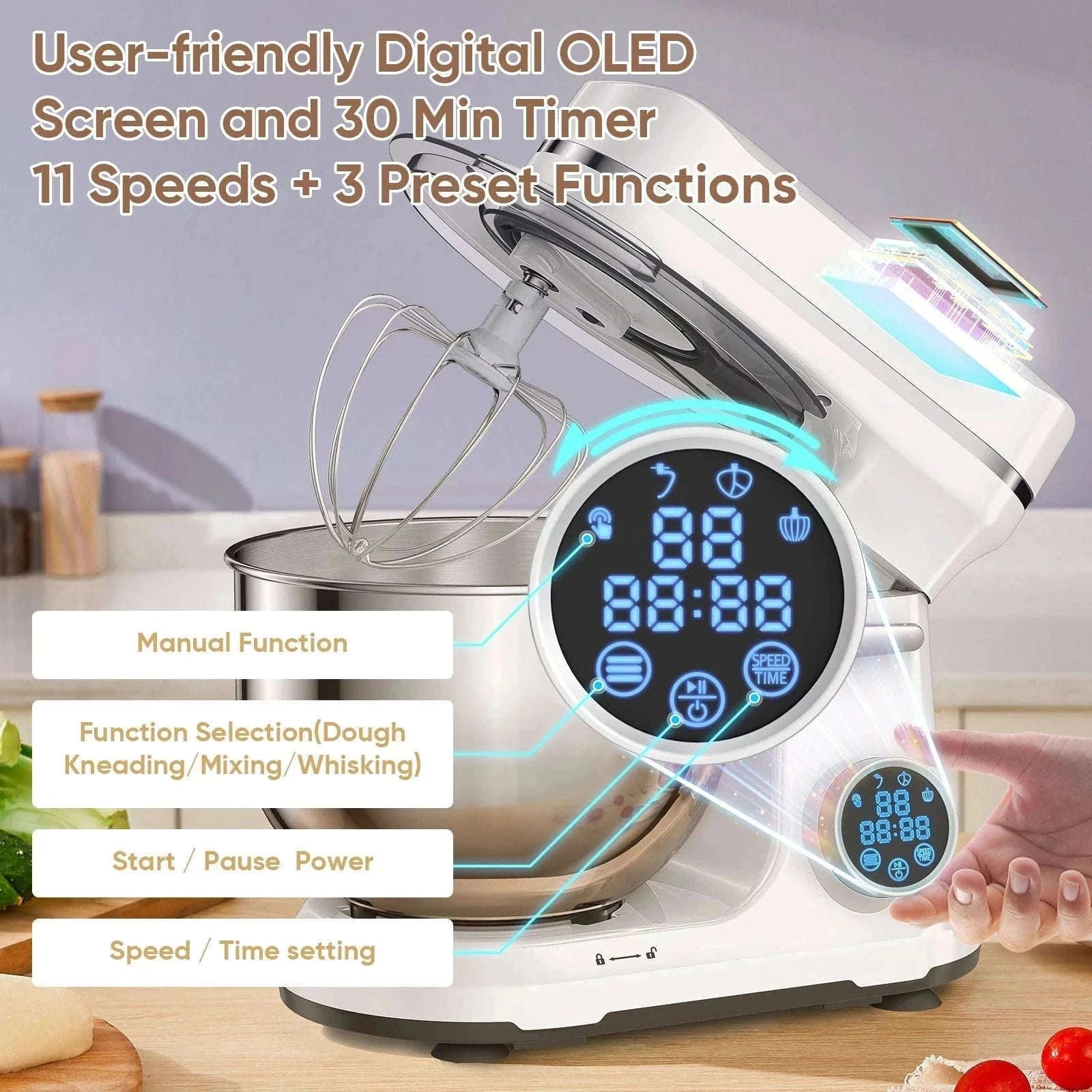 1200W 11-Speed Stand Mixer with 5L Bowl-BM602E WHITE / EU / france