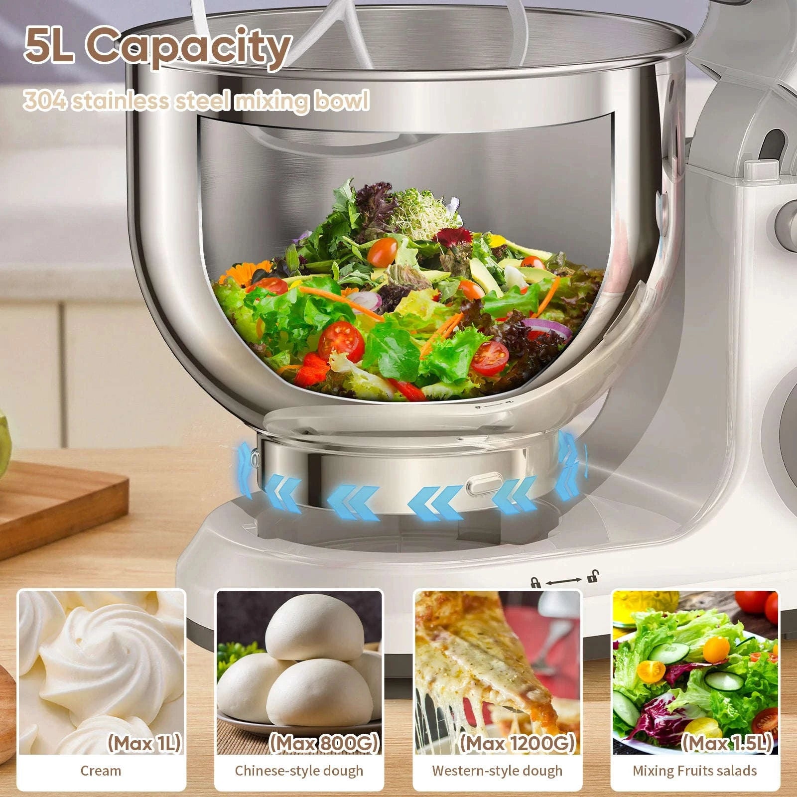 1200W 11-Speed Stand Mixer with 5L Bowl-BM602E WHITE / EU / france