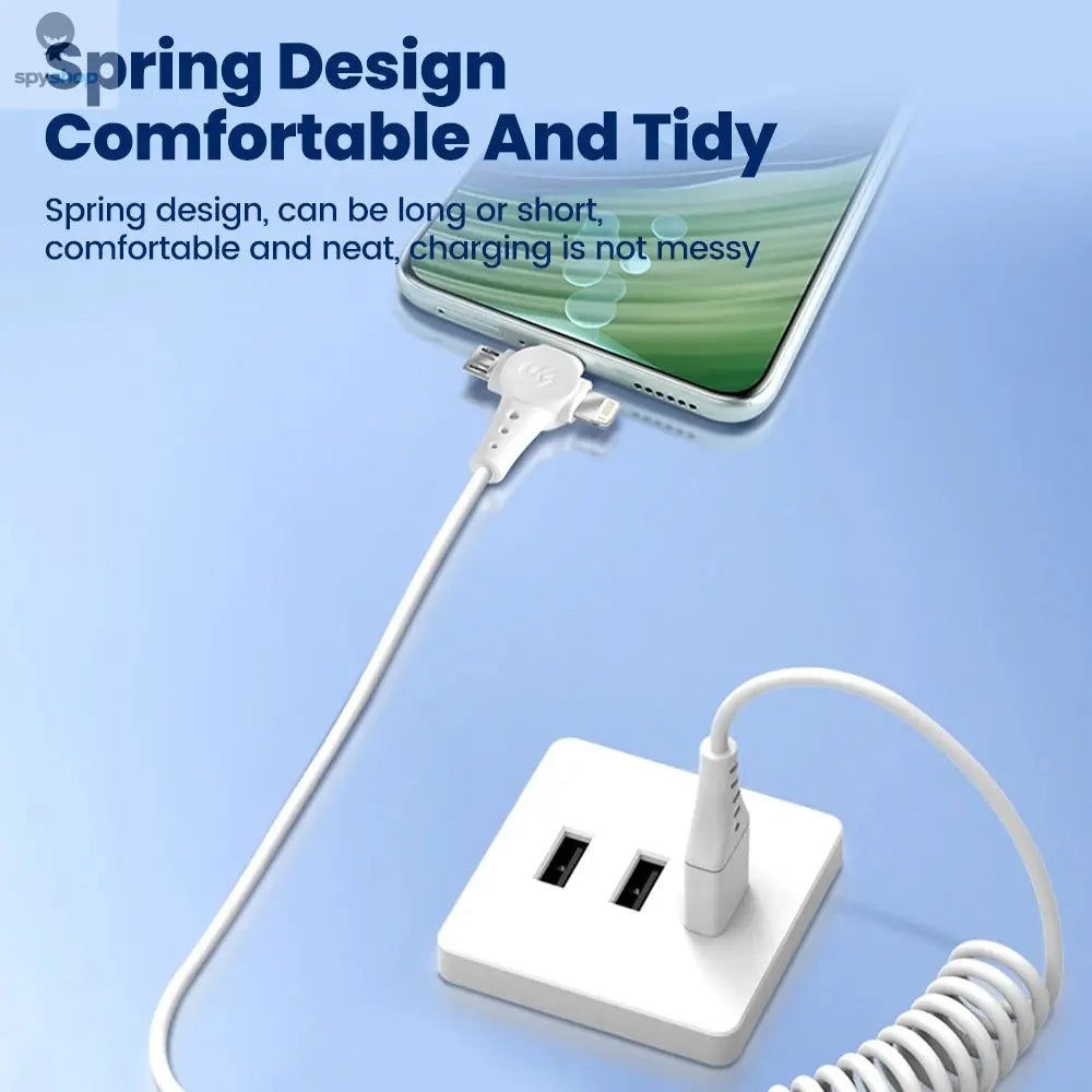 120W 3-in-1 Mobile phone fast charging data cable For iPhone Huawei Xiaomi Super fast charging spring retractable data cable Spy-shop.com