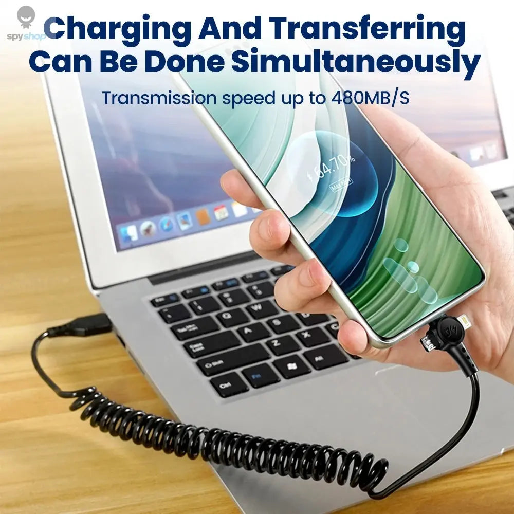 120W 3-in-1 Mobile phone fast charging data cable For iPhone Huawei Xiaomi Super fast charging spring retractable data cable Spy-shop.com