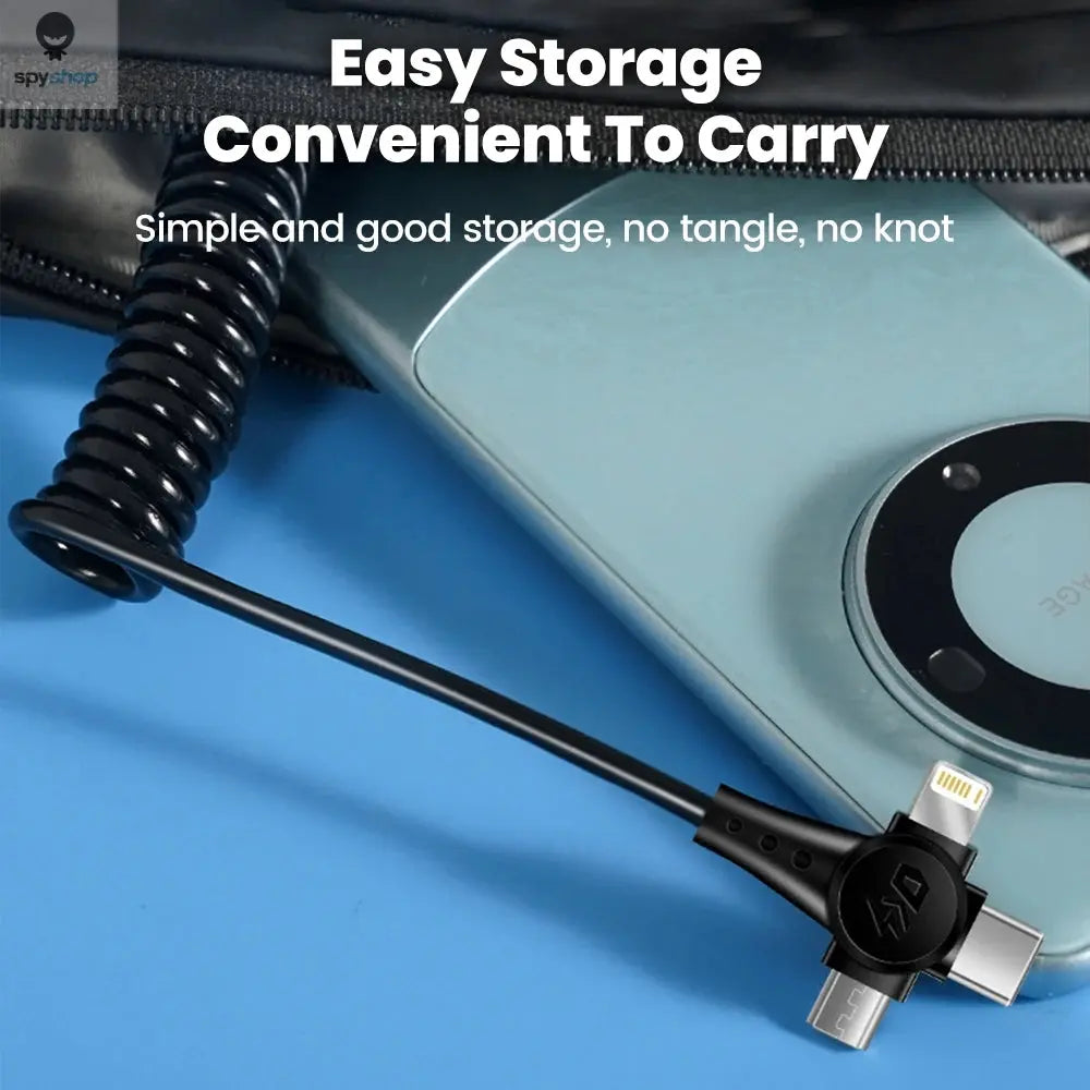 120W 3-in-1 Mobile phone fast charging data cable For iPhone Huawei Xiaomi Super fast charging spring retractable data cable Spy-shop.com