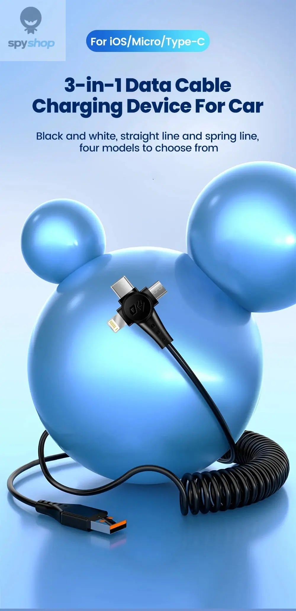 120W 3-in-1 Mobile phone fast charging data cable For iPhone Huawei Xiaomi Super fast charging spring retractable data cable Spy-shop.com