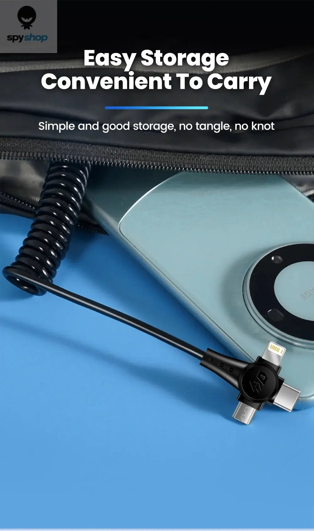 120W 3-in-1 Mobile phone fast charging data cable For iPhone Huawei Xiaomi Super fast charging spring retractable data cable Spy-shop.com