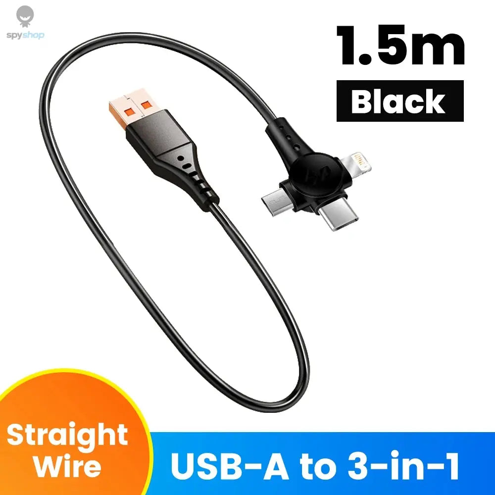 120W 3-in-1 Mobile phone fast charging data cable For iPhone Huawei Xiaomi Super fast charging spring retractable data cable Spy-shop.com