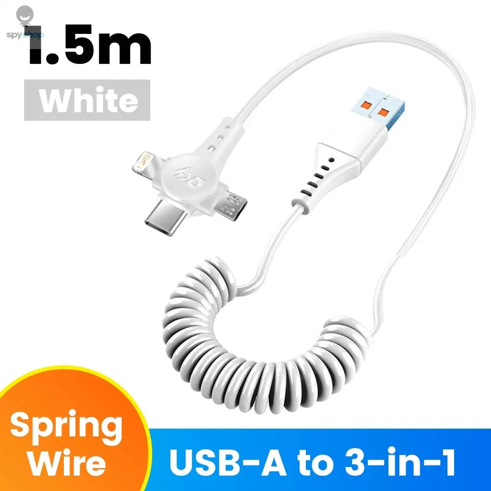 120W 3-in-1 Mobile phone fast charging data cable For iPhone Huawei Xiaomi Super fast charging spring retractable data cable Spy-shop.com