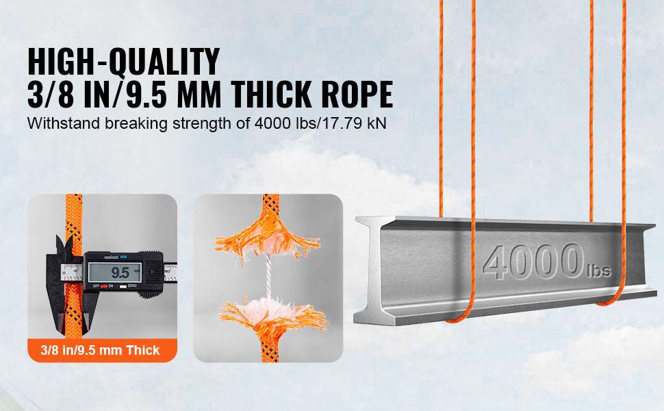 120ft Double Braided Polyester Rope 4000 lbs Strength Arborist Cord-0.375 inch / GERMANY