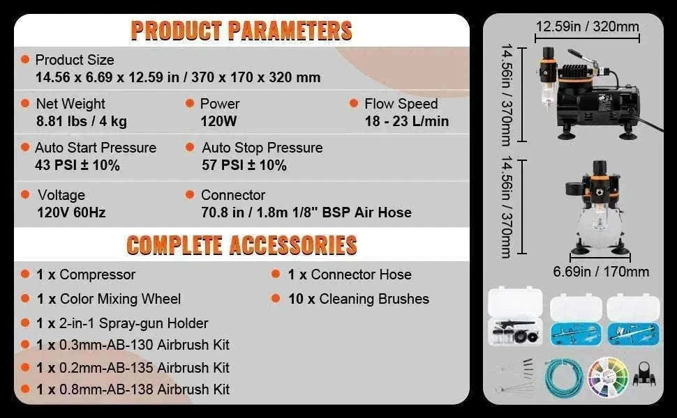 120W Dual-Action Airbrush Kit with Compressor for Art, Nails & DIY-spain