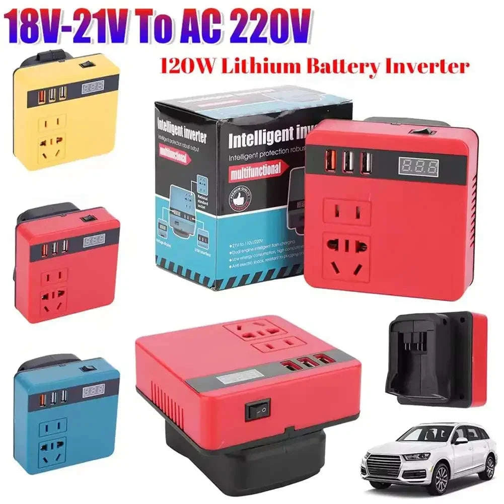 120W Electric Tool Battery Inverter DC 18V-21V to AC 220V-YELLOW